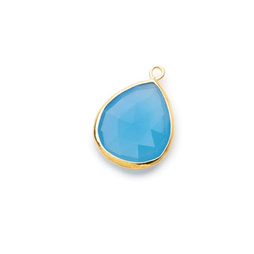 24x16mm Vermeil Bezeled Santorini Blue Chalcedony faceted Pear Focal Pendant 1 piece (ONLINE ORDER ONLY)