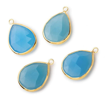 24x16mm Vermeil Bezeled Santorini Blue Chalcedony faceted Pear Focal Pendant 1 piece (ONLINE ORDER ONLY)
