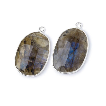 24x17mm .925 Silver Bezel Labradorite Faceted Freeform Set of 2 Pendants (ONLINE ORDER ONLY)
