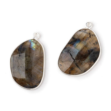 24x17mm .925 Silver Bezel Labradorite Faceted Freeform Set of 2 Pendants (ONLINE ORDER ONLY)