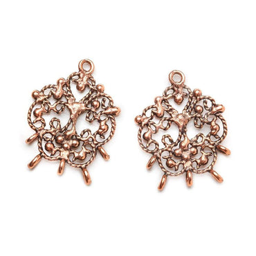 24x18mm Antiqued Copper Twisted Scroll 5 ring Drop Charm Set of 2 (ONLINE ORDER ONLY)