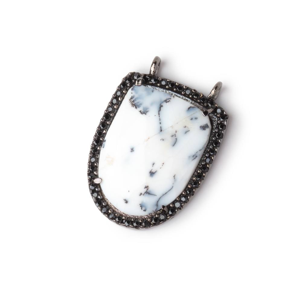 24x19mm Black Gold & Black CZ Bezel Dendritic Opal Shield Connector 1 piece (ONLINE ORDER ONLY)
