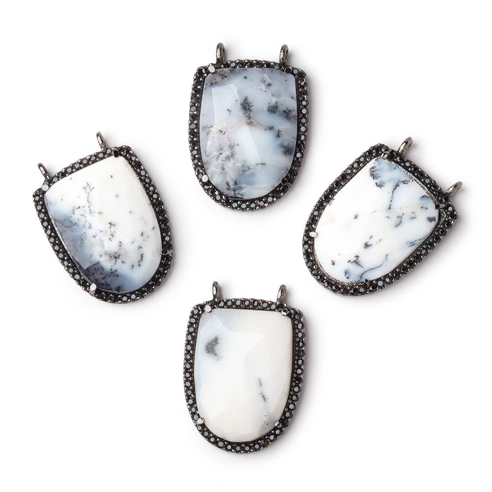 24x19mm Black Gold & Black CZ Bezel Dendritic Opal Shield Connector 1 piece (ONLINE ORDER ONLY)