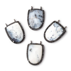 24x19mm Black Gold & Black CZ Bezel Dendritic Opal Shield Connector 1 piece (ONLINE ORDER ONLY)