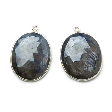 24x20mm Silver .925 Bezel Chocolate Sapphire faceted Oval Pendant Set of 2 pieces (ONLINE ORDER ONLY)