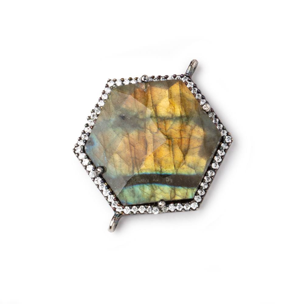24x21mm Black Gold CZ Bezel Labradorite Hexagon Connector 1 Focal Bead (ONLINE ORDER ONLY)