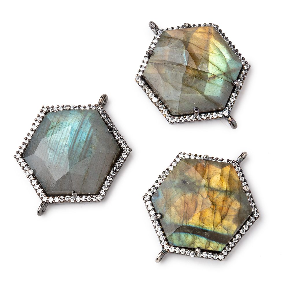 24x21mm Black Gold CZ Bezel Labradorite Hexagon Connector 1 Focal Bead (ONLINE ORDER ONLY)