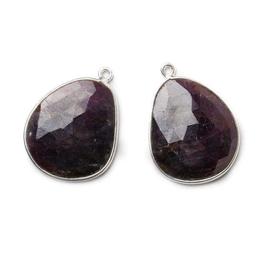 24x21mm Silver .925 Bezel Ruby faceted free shape Pendant Set of 2 pieces (ONLINE ORDER ONLY)