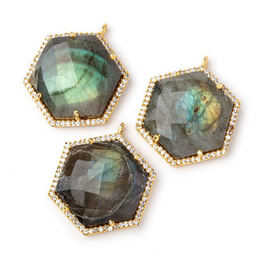 24x21mm Vermeil CZ Bezel Labradorite Hexagon Pendant 1 Focal Bead (ONLINE ORDER ONLY)