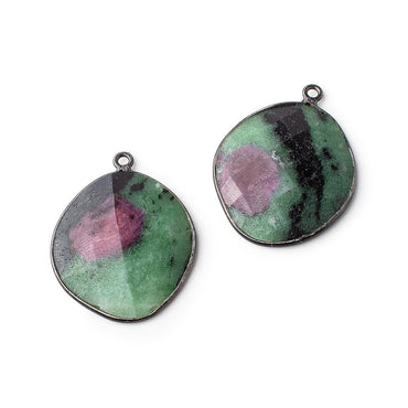 24x22mm Black Gold Bezeled Ruby in Zoisite Freeform Set of 2 Pendants (ONLINE ORDER ONLY)