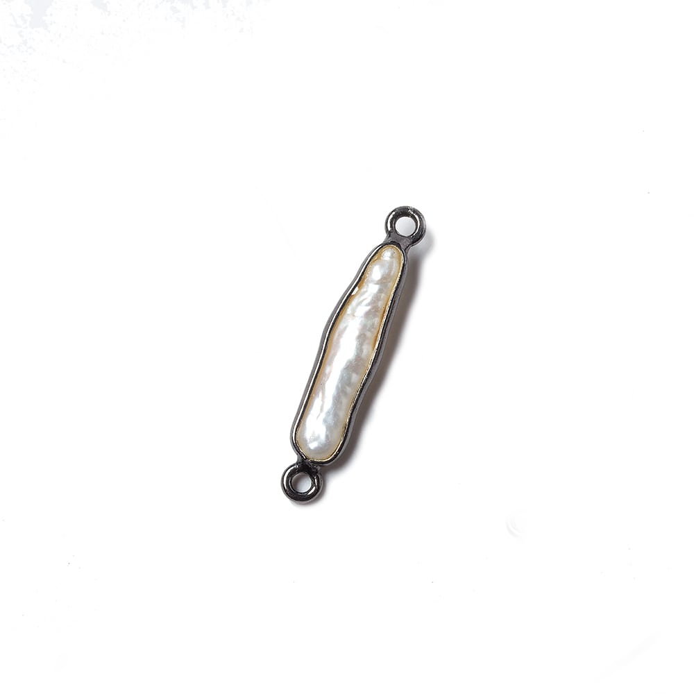 24x5mm Black Gold Bezeled White Biwa Pearl Connector 1 piece (ONLINE ORDER ONLY)