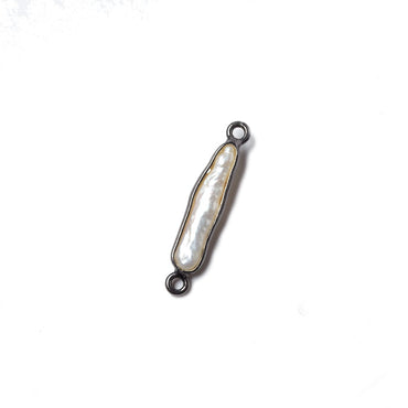 24x5mm Black Gold Bezeled White Biwa Pearl Connector 1 piece (ONLINE ORDER ONLY)