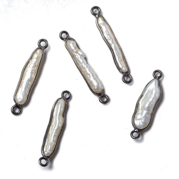 24x5mm Black Gold Bezeled White Biwa Pearl Connector 1 piece (ONLINE ORDER ONLY)