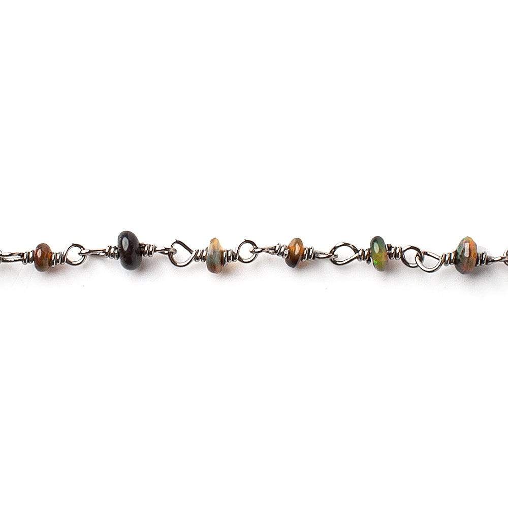 3-4mm Black Ethiopian Opal plain rondelle Black Gold on Silver .925 Chain (ONLINE ORDER ONLY)