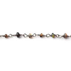 3-4mm Black Ethiopian Opal plain rondelle Black Gold on Silver .925 Chain (ONLINE ORDER ONLY)