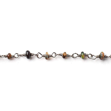 3-4mm Black Ethiopian Opal plain rondelle Black Gold on Silver .925 Chain (ONLINE ORDER ONLY)