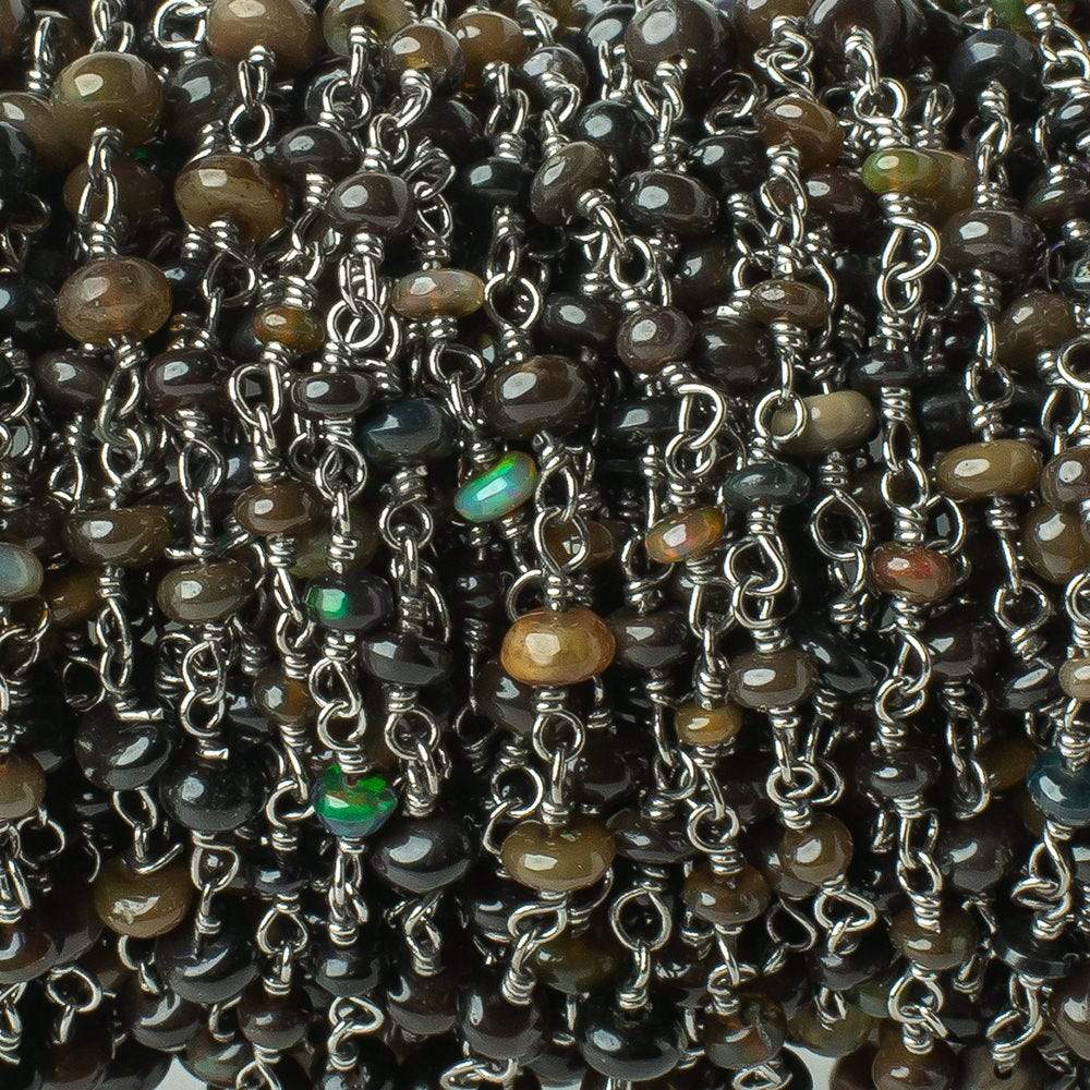 3-4mm Black Ethiopian Opal plain rondelle Black Gold on Silver .925 Chain (ONLINE ORDER ONLY)