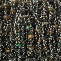 3-4mm Black Ethiopian Opal plain rondelle Black Gold on Silver .925 Chain (ONLINE ORDER ONLY)