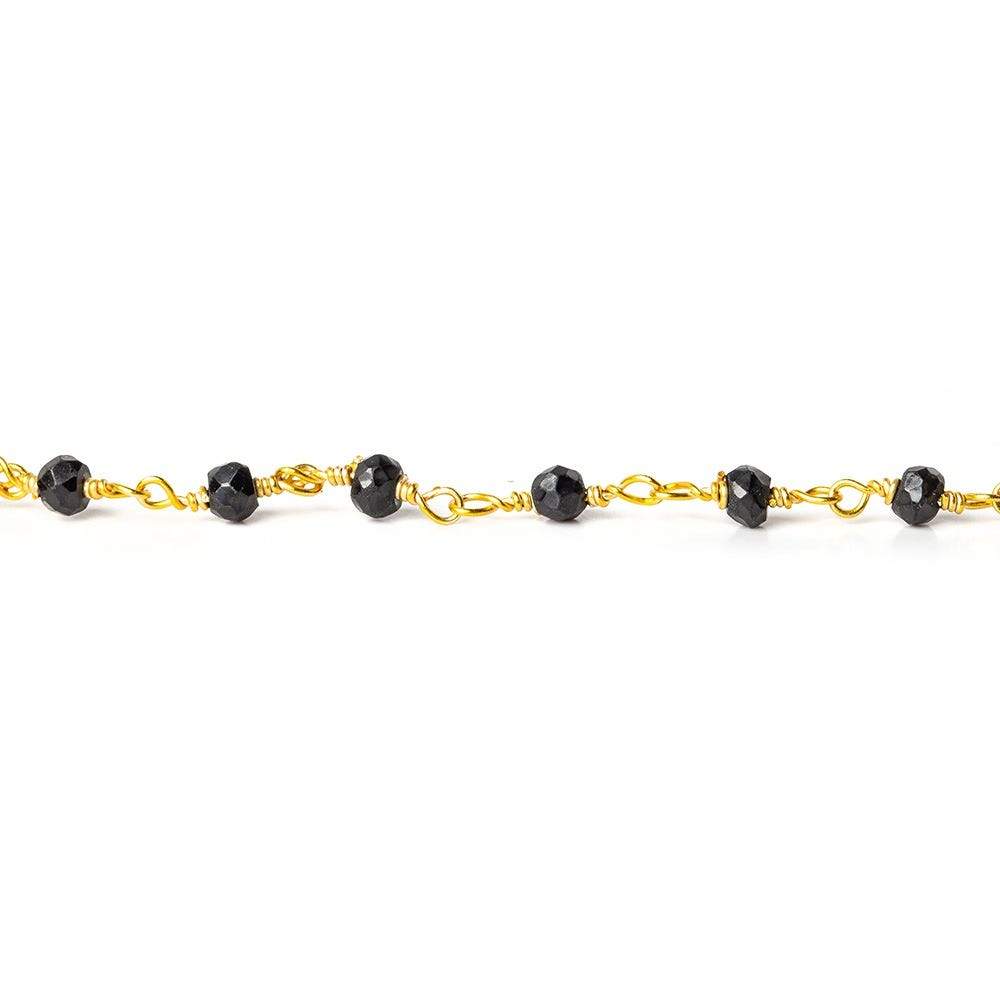 2.5-3mm Black Spinel Faceted Rondelle Gold Wire Wrapped Chain by the Foot (ONLINE ORDER ONLY)