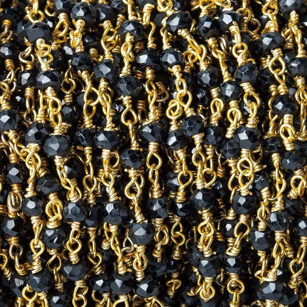 2.5-3mm Black Spinel Faceted Rondelle Gold Wire Wrapped Chain by the Foot (ONLINE ORDER ONLY)