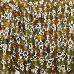 2.5-3mm Green & Brown Tourmaline Sterling Silver Chain by the foot (ONLINE ORDER ONLY)