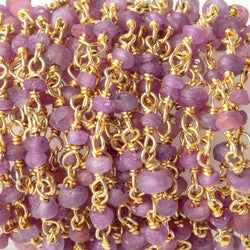 2.5-3mm Matte Burmese Ruby Plain Rondelles on Vermeil Chain (ONLINE ORDER ONLY)