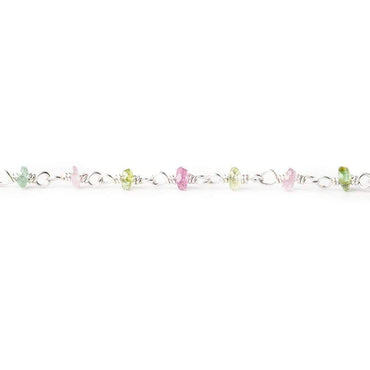 2.5-3mm Multi Color Tourmaline plain rondelle Silver Chain by the foot (ONLINE ORDER ONLY)