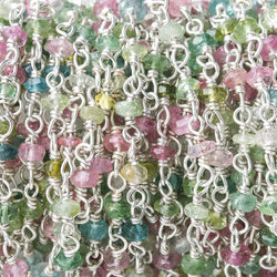 2.5-3mm Multi Color Tourmaline plain rondelle Silver Chain by the foot (ONLINE ORDER ONLY)