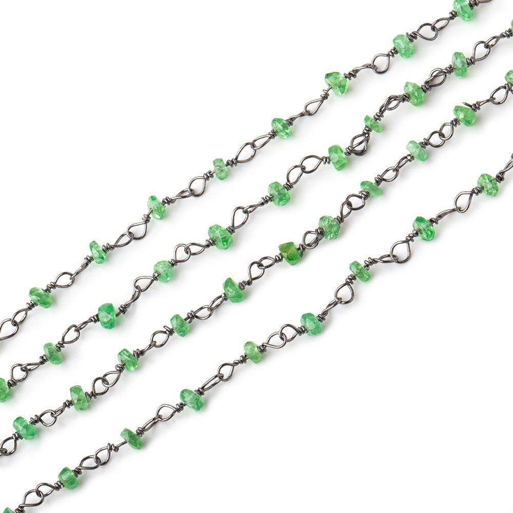 2.5-3mm Tsavorite Garnet faceted rondelle Black Gold plated Sterling Chain (ONLINE ORDER ONLY)