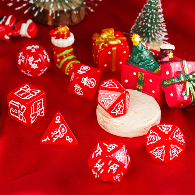 Red Christmas Dice w/White Presents Trees Snowman Holiday Festive (Online Only)