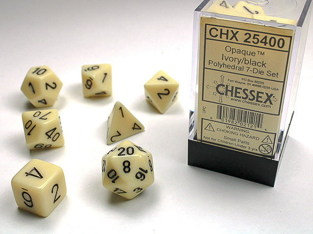 Opaque Polyhedral Ivory/black 7-Die Set Dnd Dice Set (Online Only)