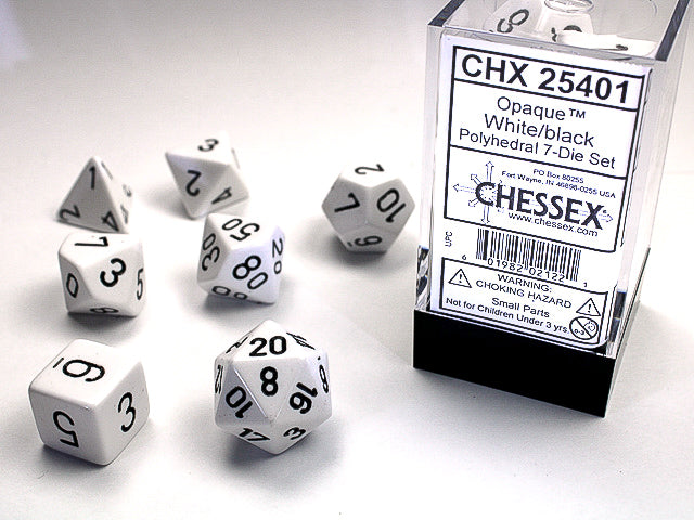 Opaque Polyhedral White/black 7-Die Set Dnd Dice Set (Online Only)