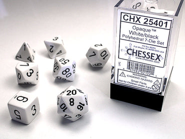 Opaque Polyhedral White/black 7-Die Set Dnd Dice Set (Online Only)