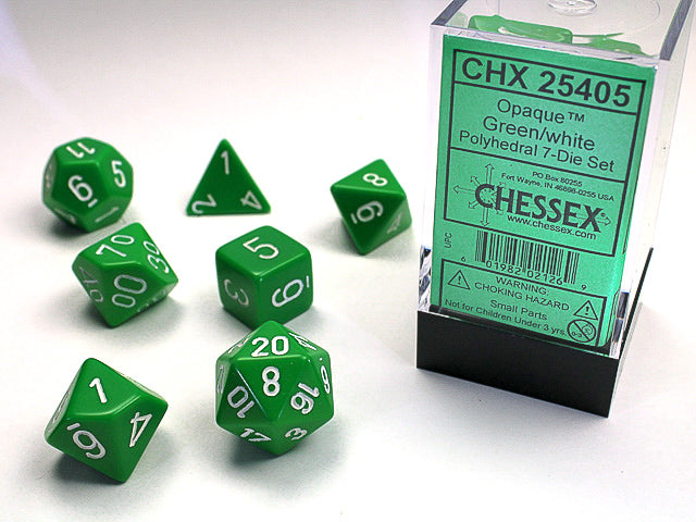 Opaque Polyhedral Green/white 7-Die Set Dnd Dice Set (Online Only)