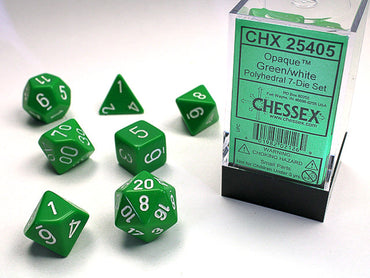 Opaque Polyhedral Green/white 7-Die Set Dnd Dice Set (Online Only)