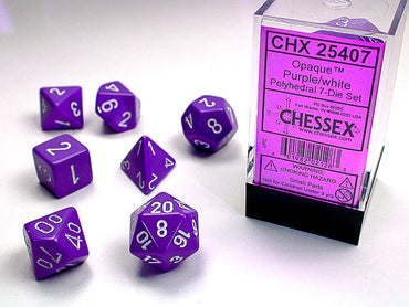 Opaque Polyhedral Purple/white 7-Die Set Dnd Dice Set (Online Only)