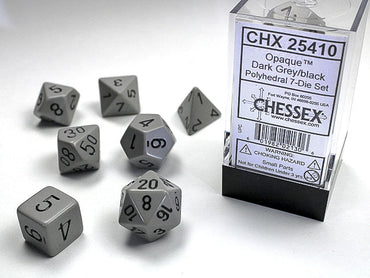 Opaque Polyhedral Dark Grey/black 7-Die Set Dnd Dice Set (Online Only)