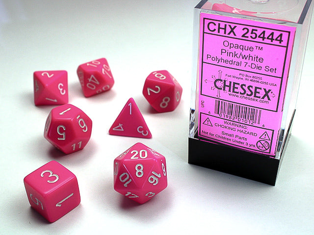 Opaque Polyhedral Pink/white 7-Die Set Dnd Dice Set (Online Only)