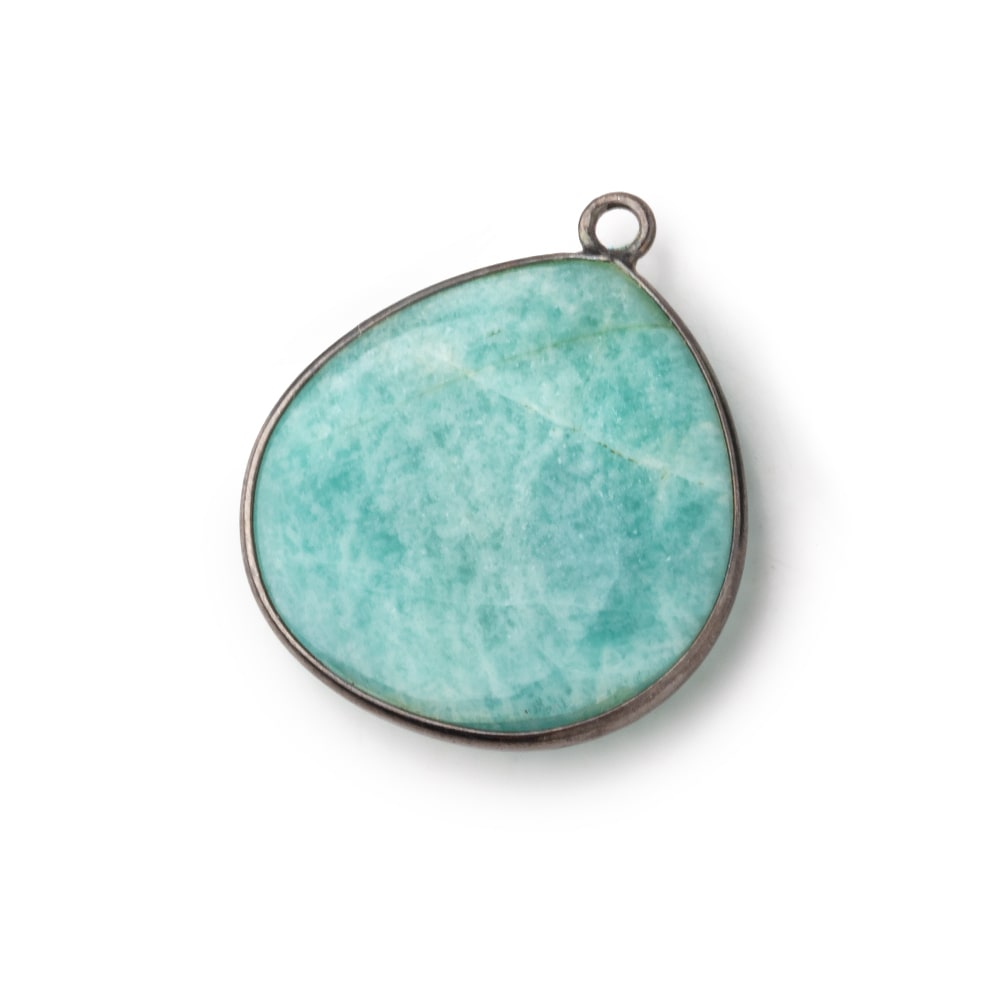 25.5mm Black Gold .925 Bezel Amazonite Plain Heart Pendant 1 Focal Bead (ONLINE ORDER ONLY)