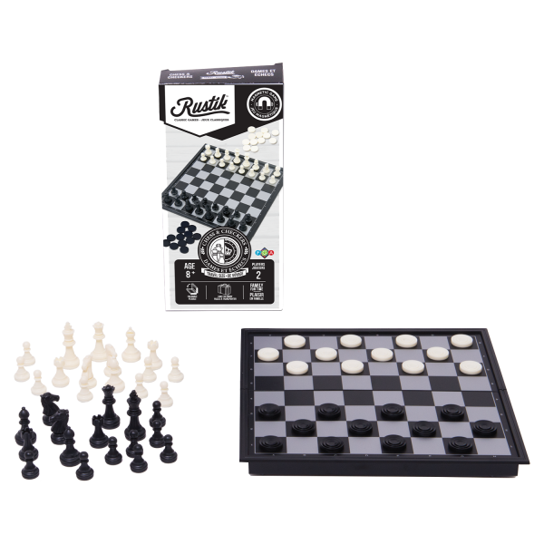 Travel Games: Rustik Foldable Magnetic Checkers/Chess  (Black/White) (ONLINE ORDER ONLY)