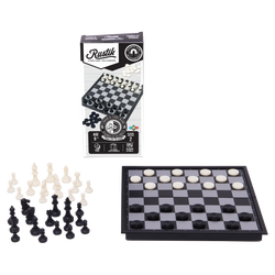 Travel Games: Rustik Foldable Magnetic Checkers/Chess  (Black/White) (ONLINE ORDER ONLY)