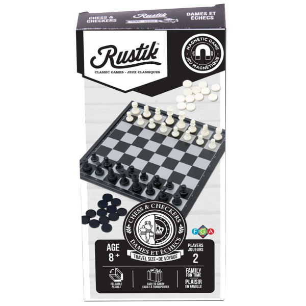 Travel Games: Rustik Foldable Magnetic Checkers/Chess  (Black/White) (ONLINE ORDER ONLY)