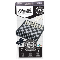 Travel Games: Rustik Foldable Magnetic Checkers/Chess  (Black/White) (ONLINE ORDER ONLY)