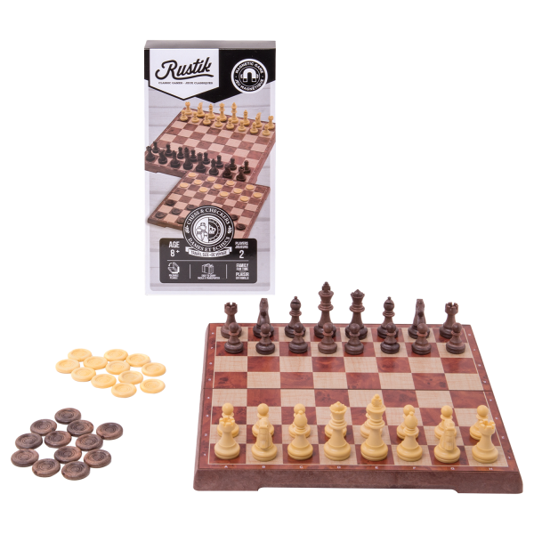 Travel Games: Rustik Foldable Magnetic Checkers/Chess  (Peachwood) (ONLINE ORDER ONLY)