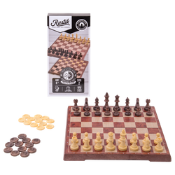 Travel Games: Rustik Foldable Magnetic Checkers/Chess  (Peachwood) (ONLINE ORDER ONLY)