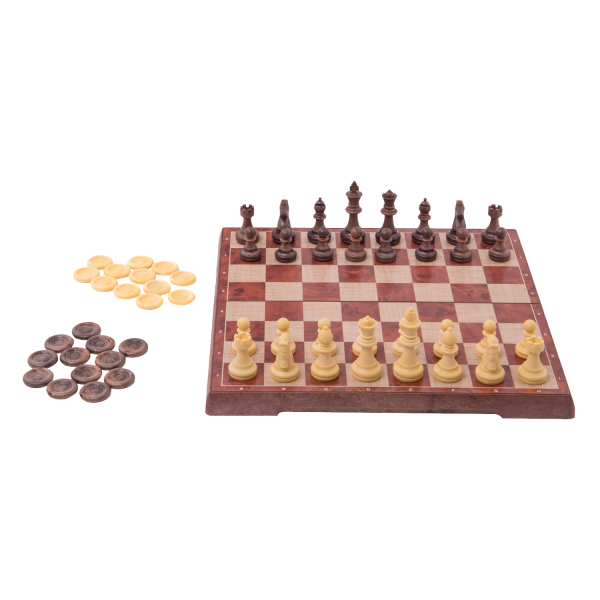 Travel Games: Rustik Foldable Magnetic Checkers/Chess  (Peachwood) (ONLINE ORDER ONLY)