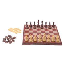 Travel Games: Rustik Foldable Magnetic Checkers/Chess  (Peachwood) (ONLINE ORDER ONLY)