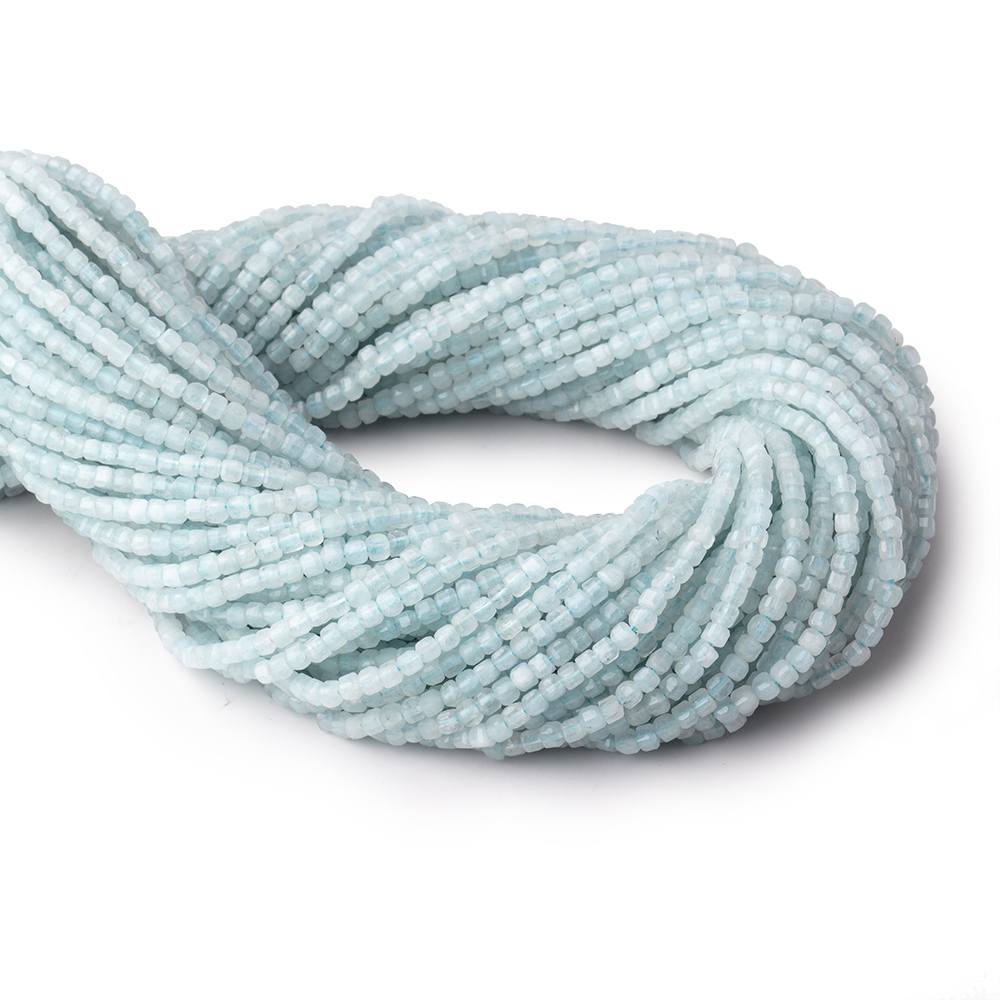 2.5mm Aquamarine Micro Faceted Cube Beads 12.5 inch 126 pieces (ONLINE ORDER ONLY)