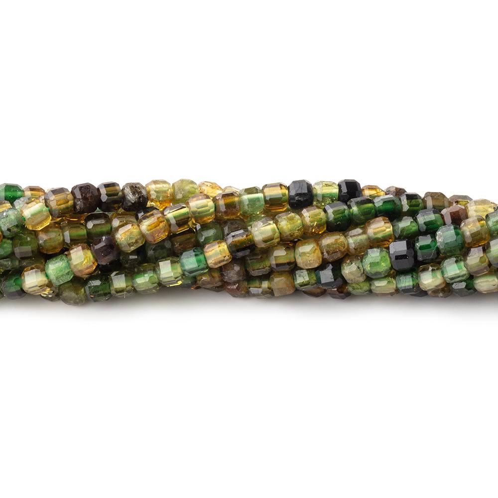 2.5mm Green Tourmaline Micro Faceted Cube Beads 15.5 inch 180 pieces (ONLINE ORDER ONLY)