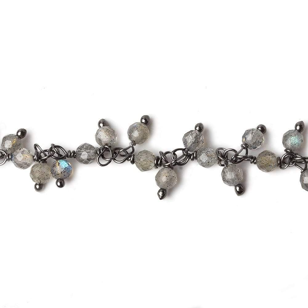 1.5mm Labradorite micro-faceted round Black Gold Dangling Chain by the foot (ONLINE ORDER ONLY)